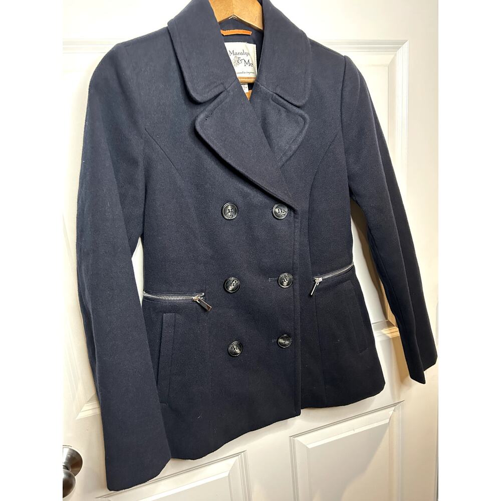 Maralyn & Me Juniors' Notched-Collar Double-Breasted Peacoat S